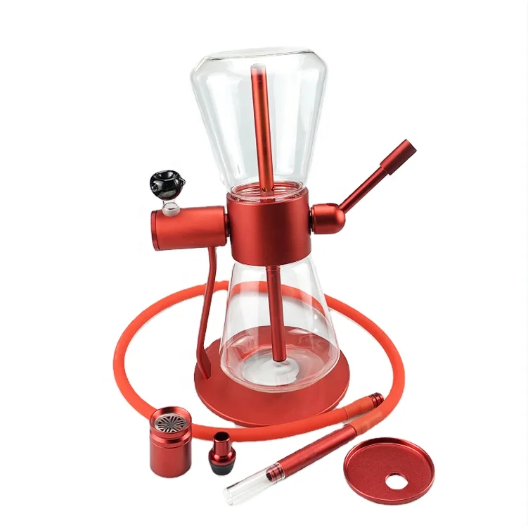 In Stock best selling new Gravity Glass Hookah Single Tube Glass metal Aluminum 360 black anti triangle  Gravity Shisha Hookah