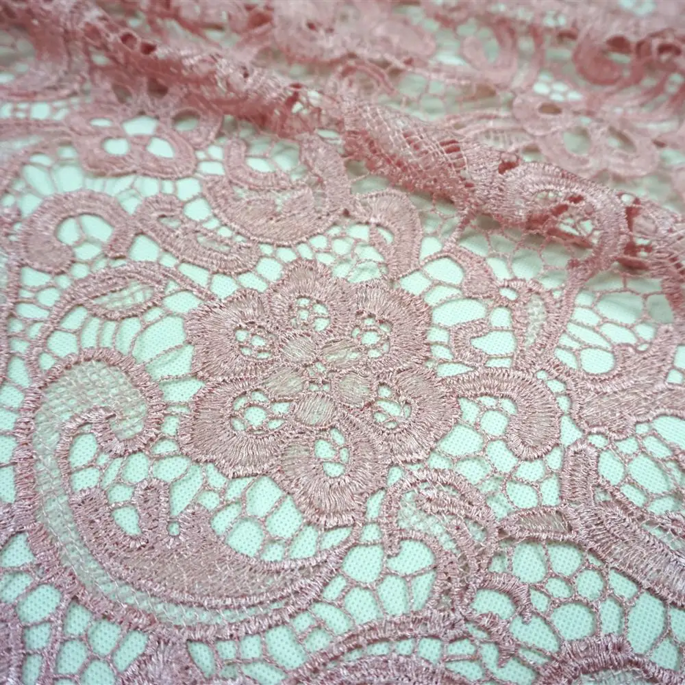 Wholesale 100% Polyester Textile Korean Cord Guipure Embroidery Dress Lace Fabric