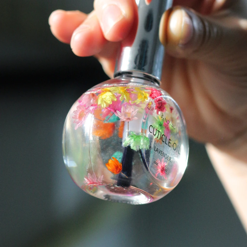 30ml Organic Natural Cuticle Care Transparent Travel Size Cuticle Nail Oil With Dry Flowers