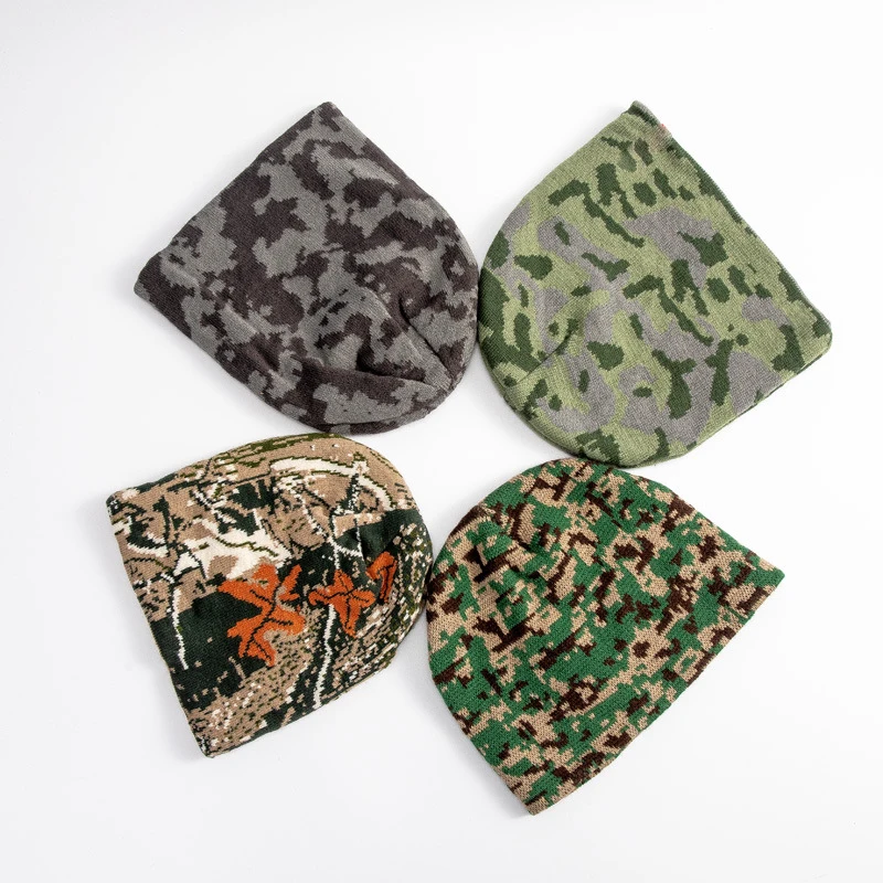 Outdoor Sports Wool Knitted Hat Real Tree Camo Pattern Jacquard Beanie