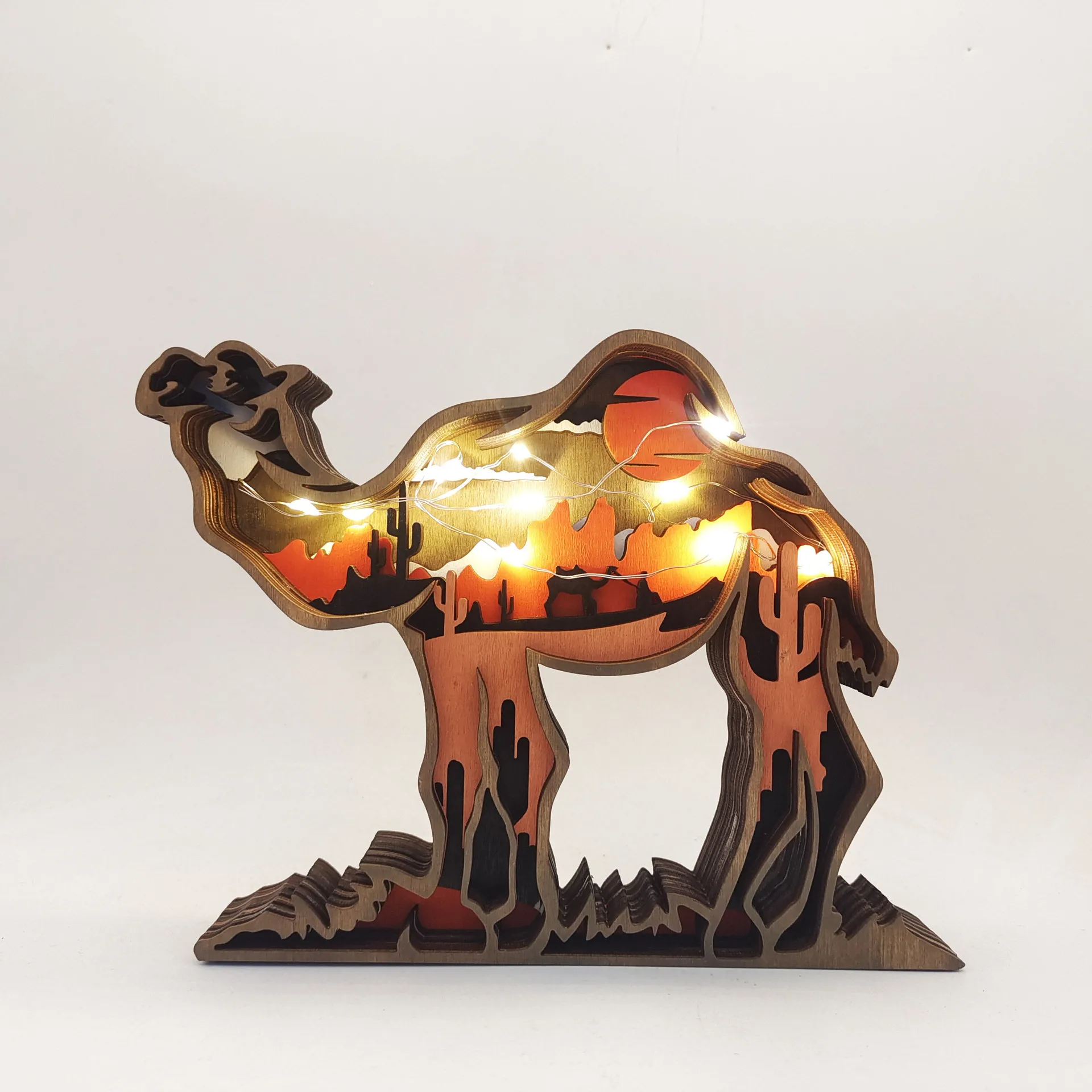 Multi- layer Wooden Camel Shaped Home Decorations With Led Lights For Living Room