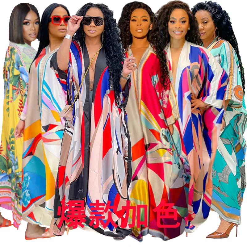 Boubou Africain Femme 2022 African Print Dashiki Clothes Plus Size Women Dress Batwing Sleeve Ankara Dresses Girl Party Dress