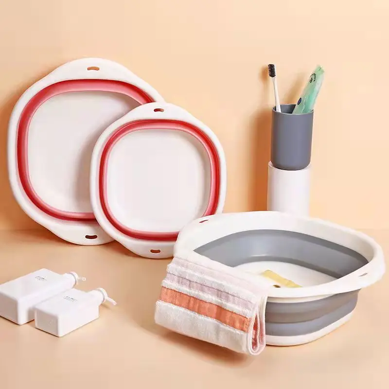 Multifunctional silica gel mobile outdoor plastic large and small folding washbasin