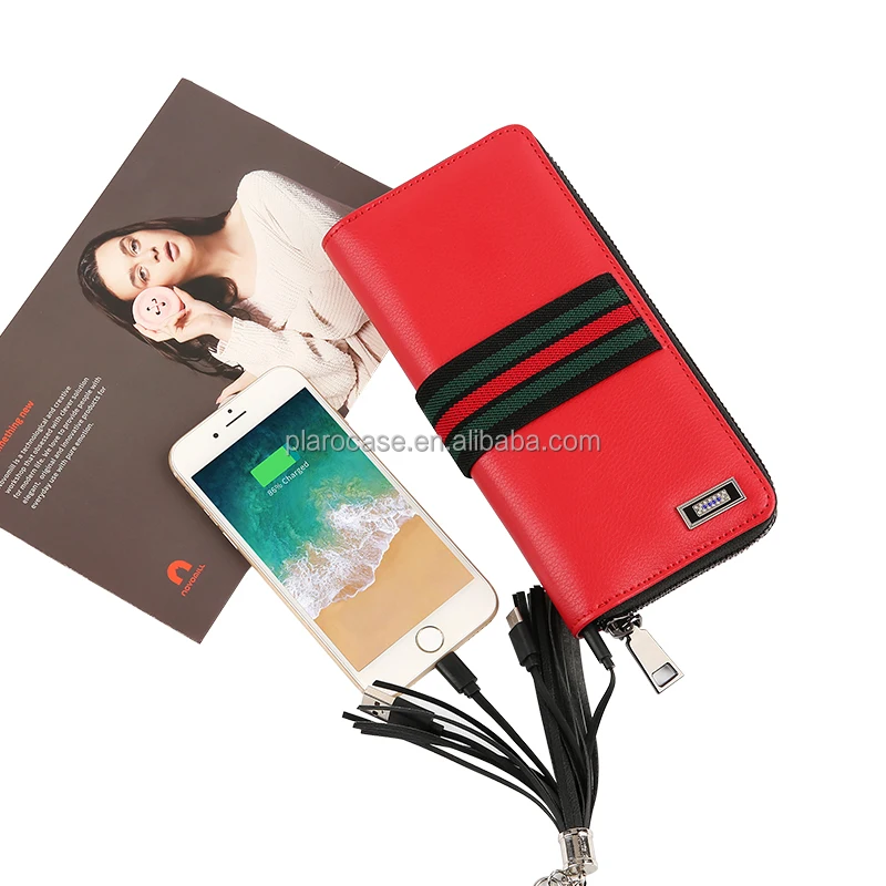 Wireless Charging Leather Man Woman RFID Credit Card Holder Wallet with Power Bank