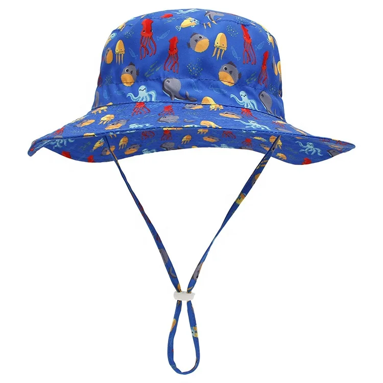 Children Lightweight Safari Sun Hat UV Protection Bucket Hat Quick Dry Fishing Hat with String For 0-6 years for wholesale