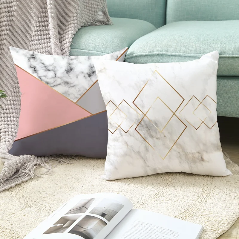 Popular Beige Boho Marble Luxury Chinese Wholesale 3D Digital Printed Unique Geometric Plain Throw Cover Pillow Cases For Home