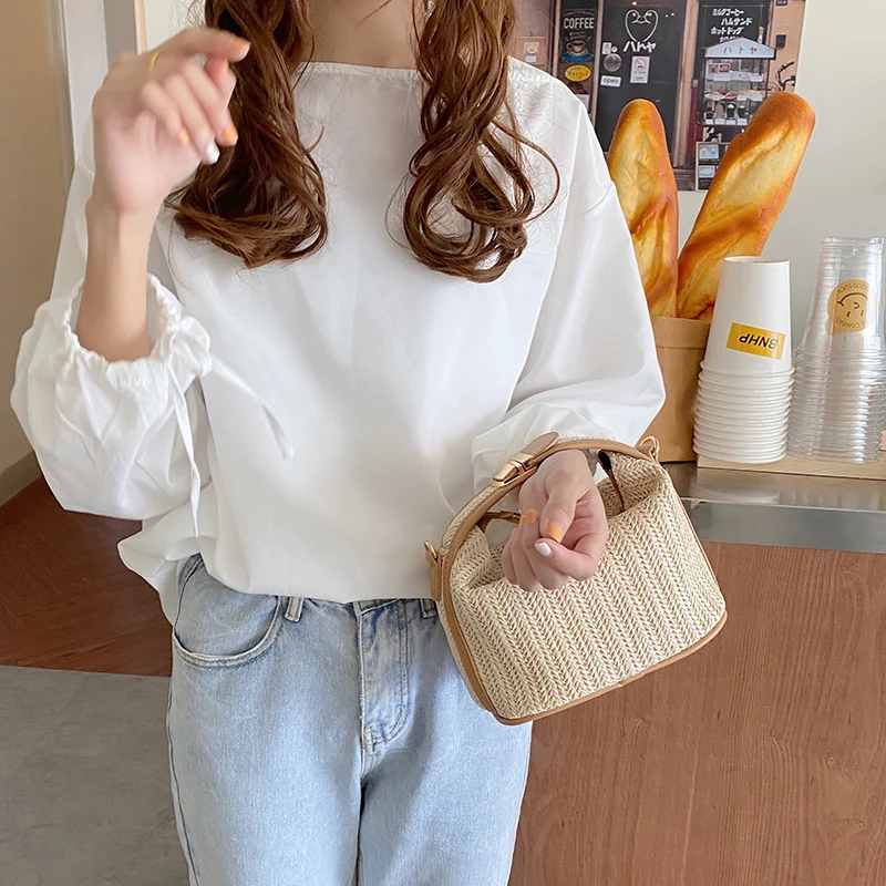 Small Knitting Rattan Women Shoulder Bags Straw Beach Bag Boho Summer Ladies Handbag 2023 Bohemian Fashion Candy Portable Single