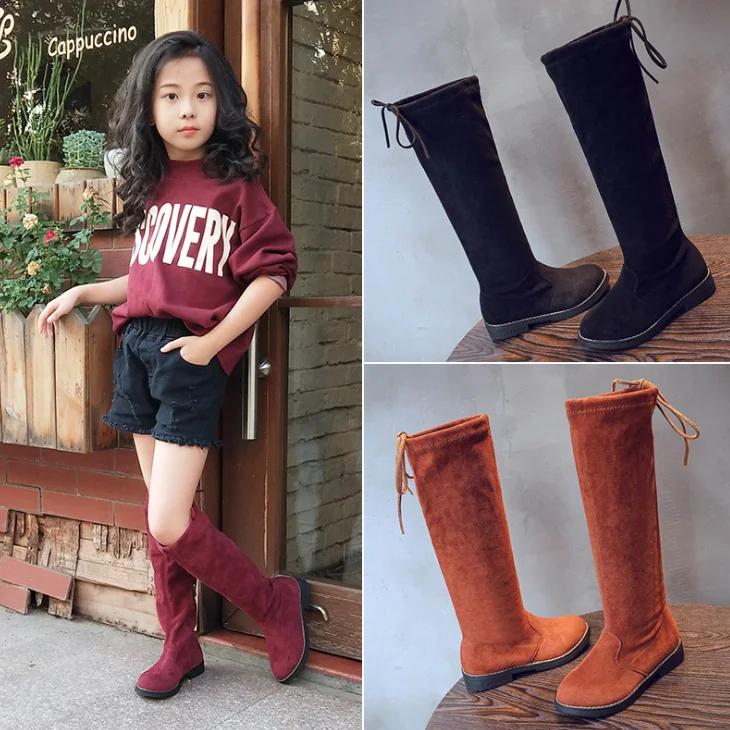 
YY10113S Latest design winter season kids tall black long boot girls knee high leather boots 