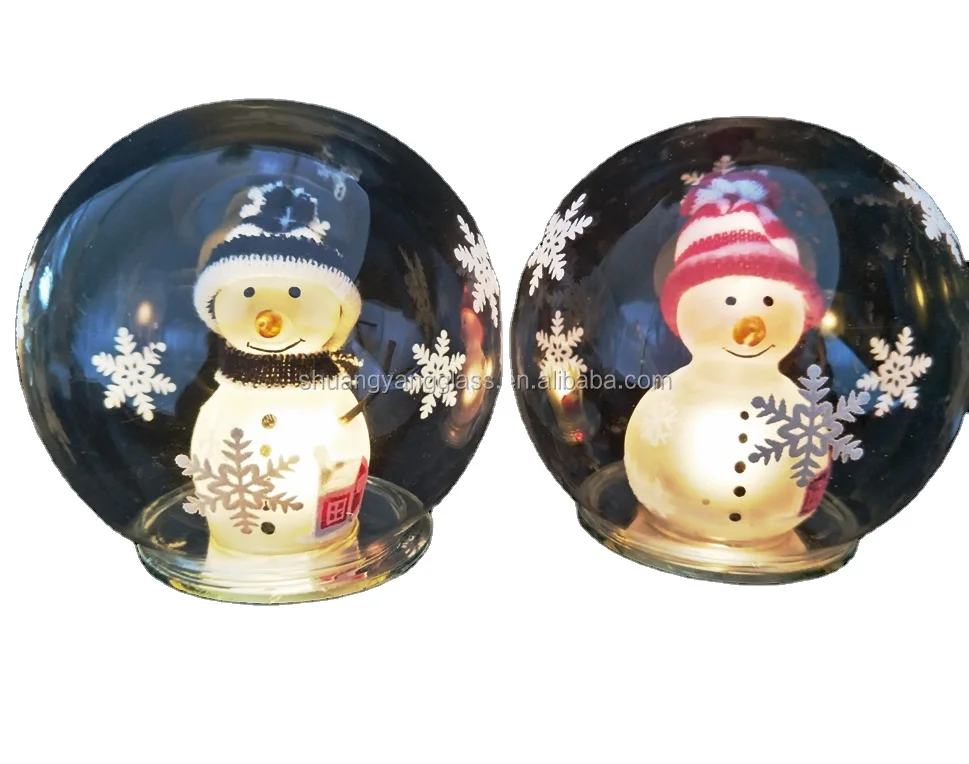 2023 new design  Clear glass dome with snowflake led light up 8.5*8.5*12.5 cm Snowman Glass Ball by Battery Operated