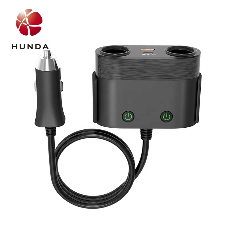 HUNDA 2020 Best Selling 120W USB Type-C QC3.0 Quick Charging Multi Ports Charger Cigarette Socket Fast Charging Power Adapter