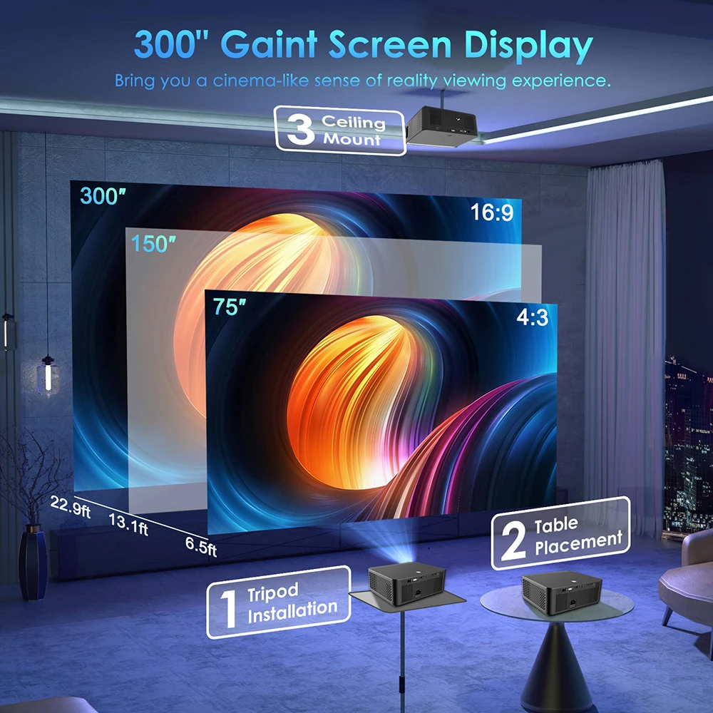 Meterle Lcd Projector Android 9.0 Beamer 4k Led 500 ANSI Android TV Screen Mirroring Projector