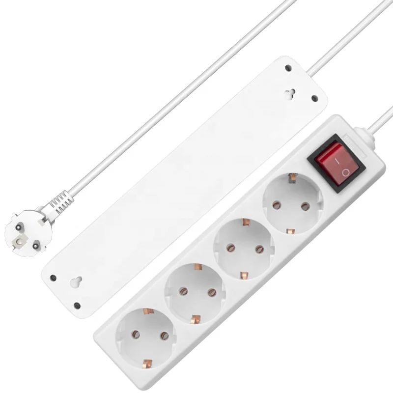 Multi-plug European standard extension power socket outlet 4way with switch hot sell electric smart eu power strip