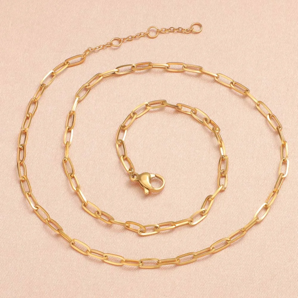 Women 18K Gold Plated Paper Clip Chain Stainless Steel Fashion Jewelry Necklace For Women Fashion Jewelry Wholesale