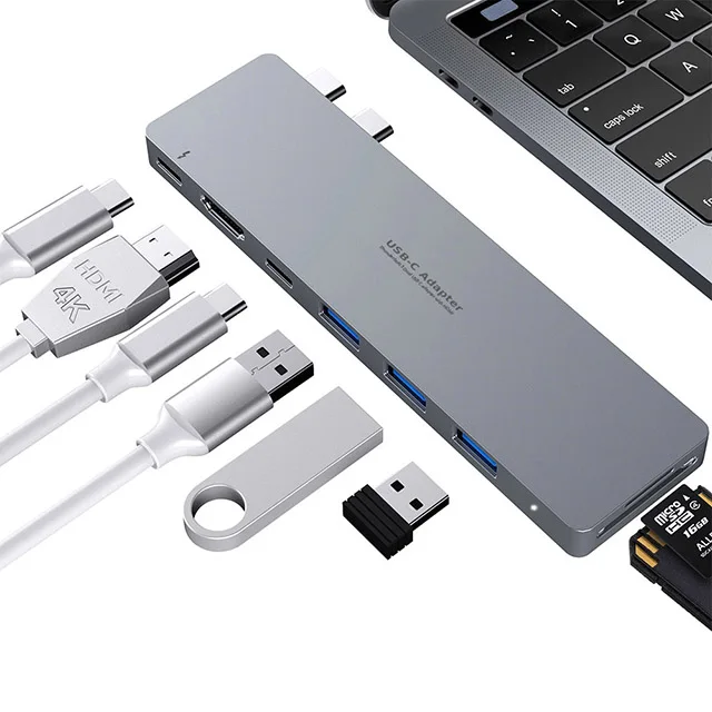 HYD-9820T-  thunderbolt 3 usb hub adapter connect Aluminum 8-in-1 compatible with SuperDrive USB 3.0 port type c data transfer