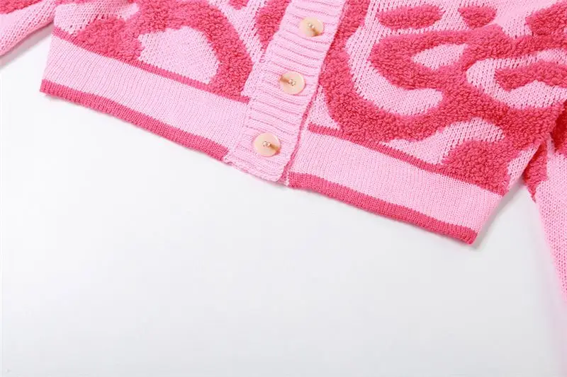 2023 Custom Women Sweater Long Sleeve Knit Women Clothes Pink Patchwork Colors Knitted Cropped Cardigan Sweater Women