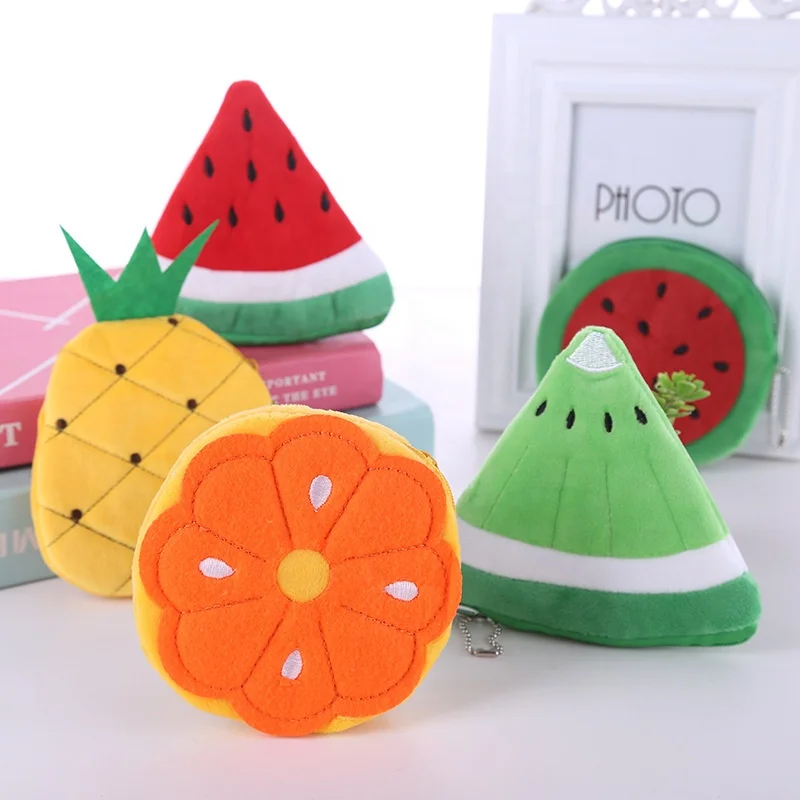 Wholesale Watermelon Bag Orange Pineapple Fruit Mobile Phone Bag Cartoon Plush Mini Designer Zipper Coin Purse
