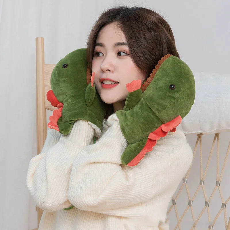Зимние теплые Мультяшные крокодиловые подвесные шейные Симпатичные плотные плюшевые перчатки с пальцами для маленьких динозавров