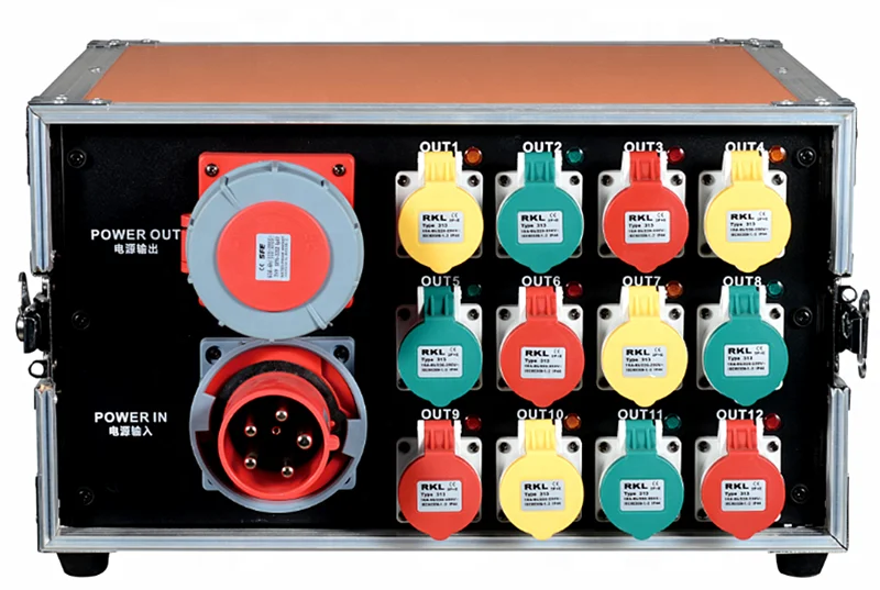 Waterproof camlock 12CH main input & output 3 phase electrical switchboard distribution power supply box cheap 12*4kw dj light