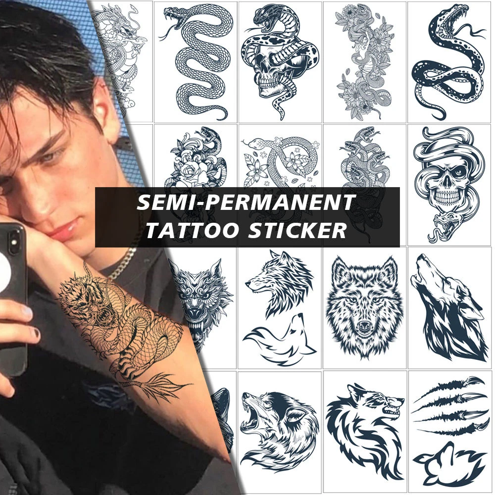 Eco Friendly Men Women Body Art Half Arm Leg Language Semi Permanent Tattoos Waterproof Temporary Sleeve Tattoo Sticker