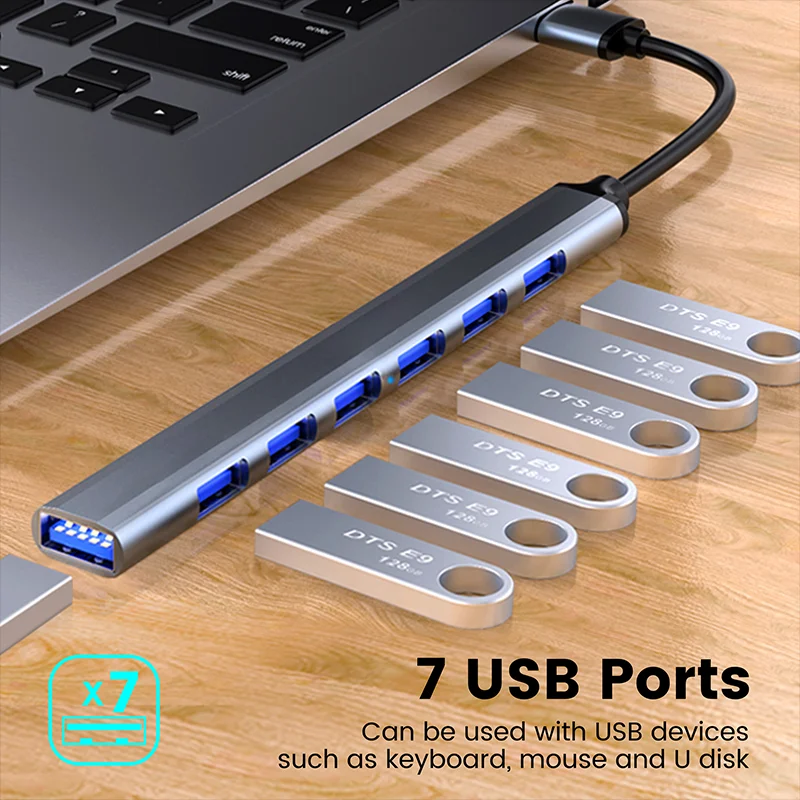 Mini 7 in 1 USB C Hub Adapter 7 Port USB 3.0 Data Transfer Hub USB C Docking Station For Pro Laptop