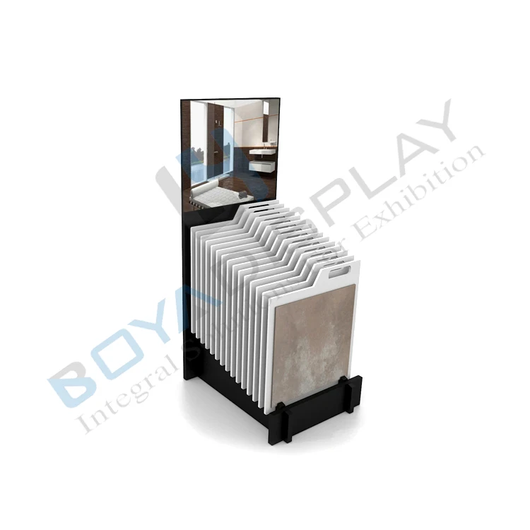 Boya Displays Customized New Design Arrive Simple fashion stone ceramic tile wood floor Quartz Granite mosaic MDF display board