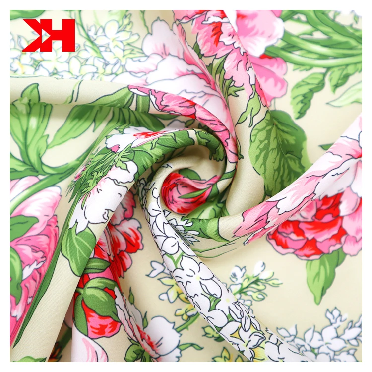 Kahn Shiny Digital Print Fabric Silk Crinkled Satin Fabrics