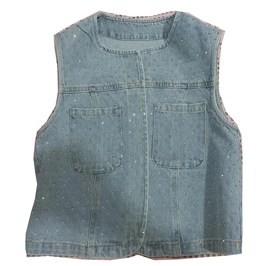 Wholesale Oversized Trend Fashion Style High Quality Blue Denim Jacket rhinestone Clothing For Women Jeans Jacket