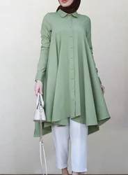 2021 мусульманская однотонная водолазка на пуговицах ласточкин хвост изогнутая Нижняя многоцветная женская блузка с длинными рукавами