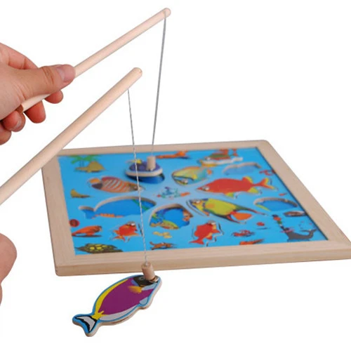 Wooden Fishing Game Board Educational Magnetic Fish Toys