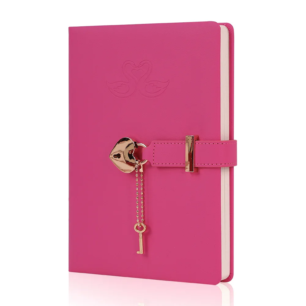 Sweet Girls Journal Notebook with Love Lock Customized Logo PU Leather Hardcover Dairy Planners