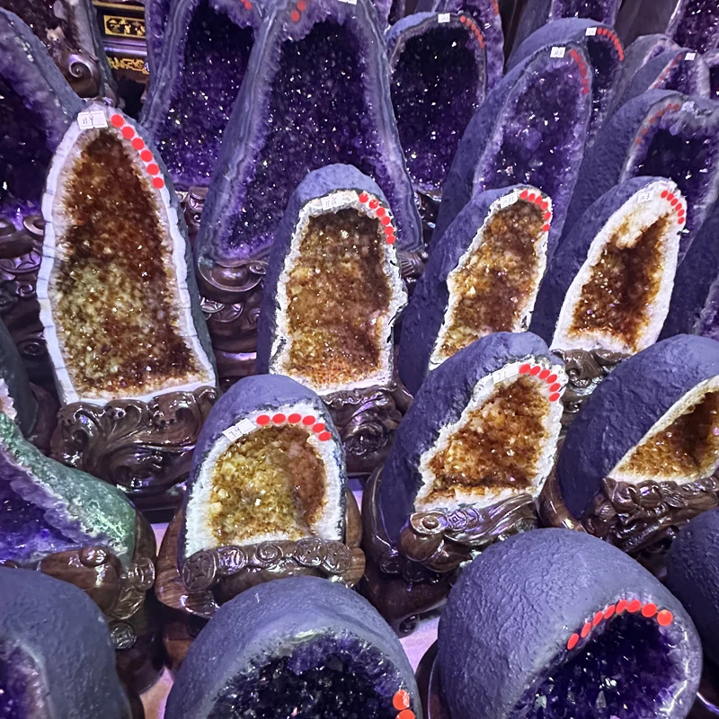 Wholesale Colored Natural Reiki Purple Amethyst Geode Quartz Crystals Healing Stone Cluster For Home Decoration
