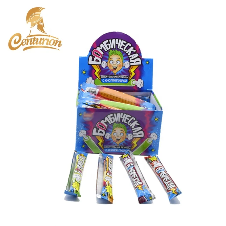 imported wholesale customized OEM brand bubble gum chewing  long stick bubble gum  center with sour powder  in box