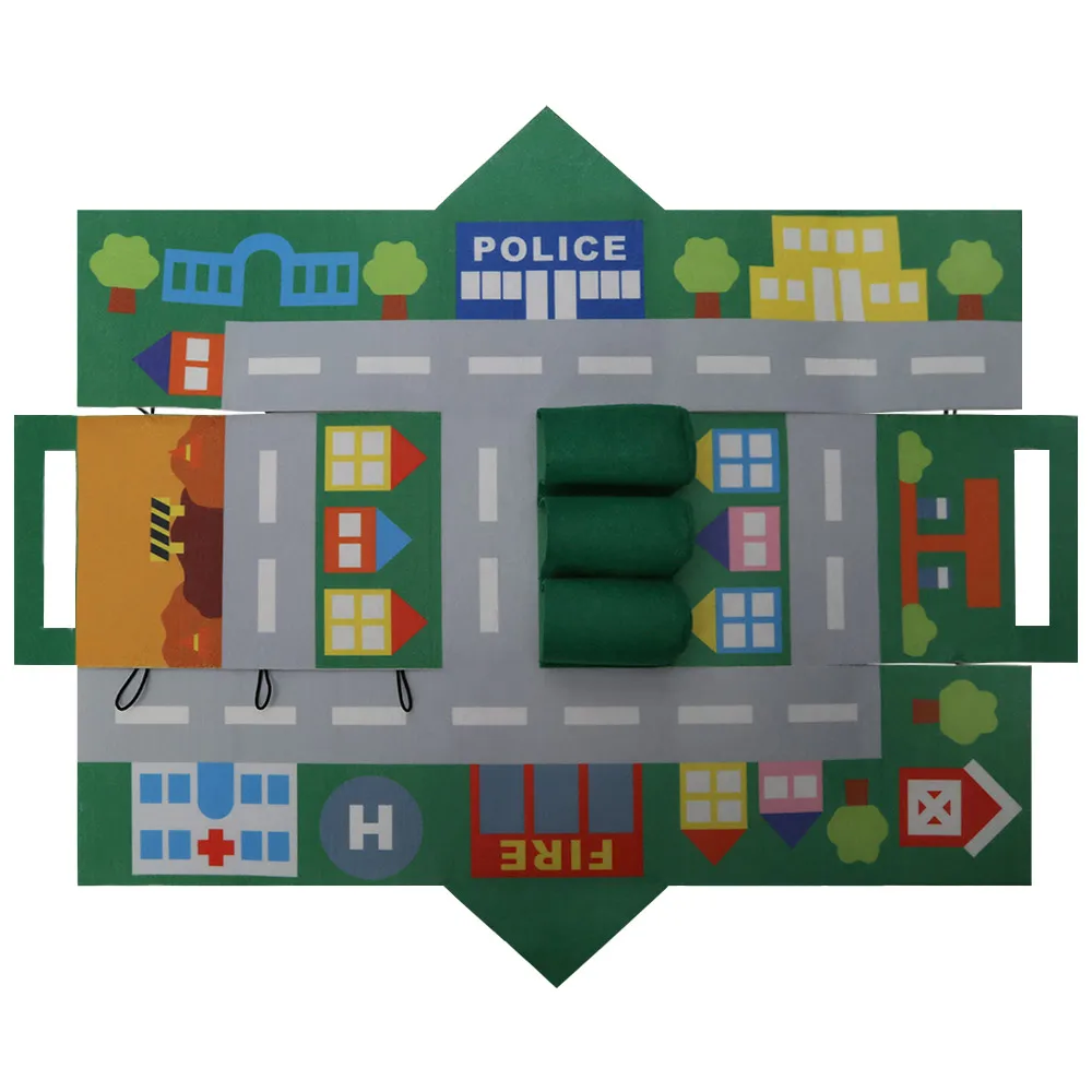 Felt car play mat game activity baby mat toys quiet time kids track road map felt play story board