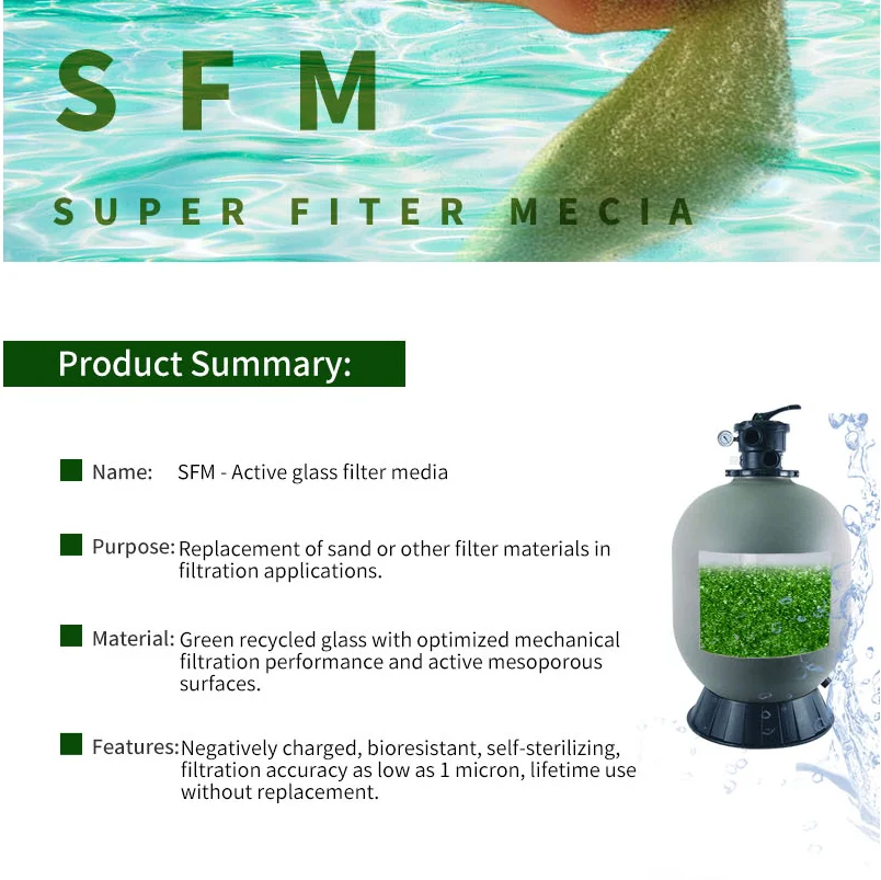 cheap prices swimming pool water treatment system sand filter used SFM green recycled active glass filter media