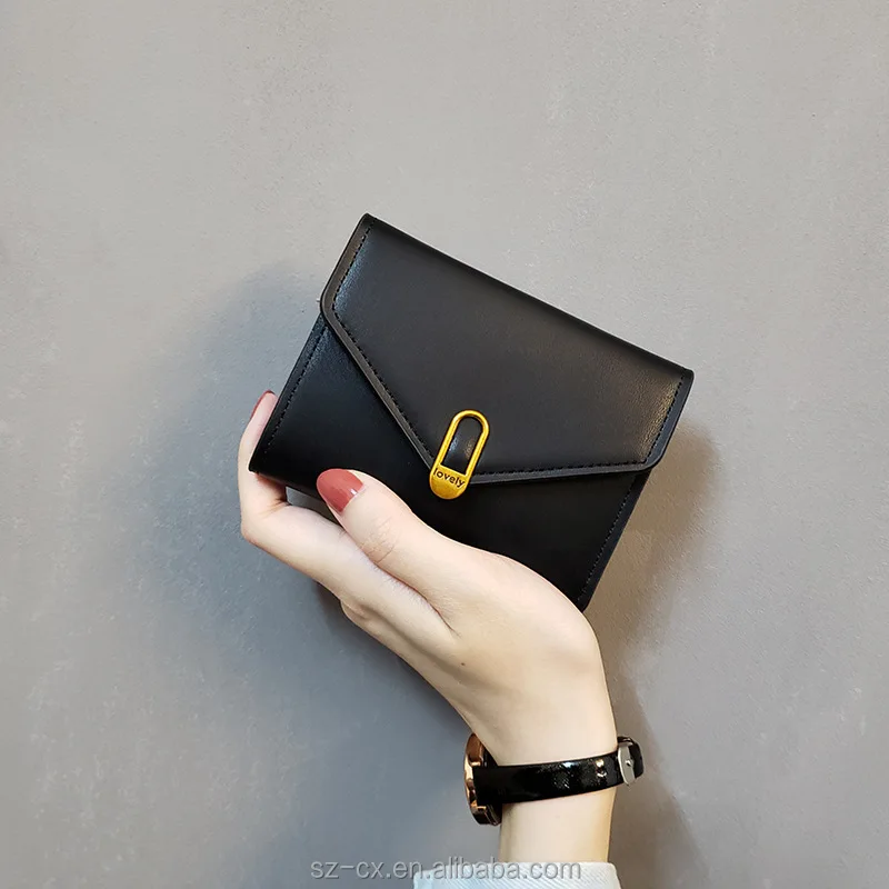 Fashion simple wallet fold card holder clip purse business wallet woman vintage black pu leather cash envelope wallet for ladies