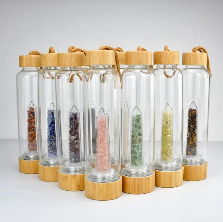 healing gravel crystal chips quartz bottle gemstone infuse crystal water bottle glass bottle manufacturer