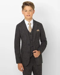 Boys tweed wedding suit 2-5 pieces Customized boys suit grey traditional heritage faux wool fabric party dress warm suit