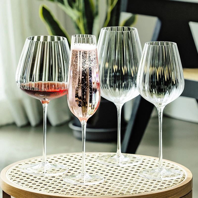 Premium Crystal Wedding Party Champagne Flutes Vertical Stripes Red Wine Glass Drinking Water Glass Cup Wine Goblet Glasses