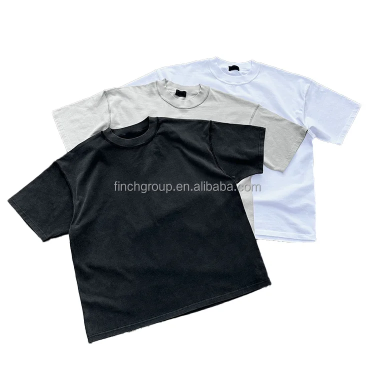 Finch Garment Custom Blank T-Shirt Heavyweight 100% Cotton Solid Boxy Cropped T Shirt Contrast Stitching Tee Man