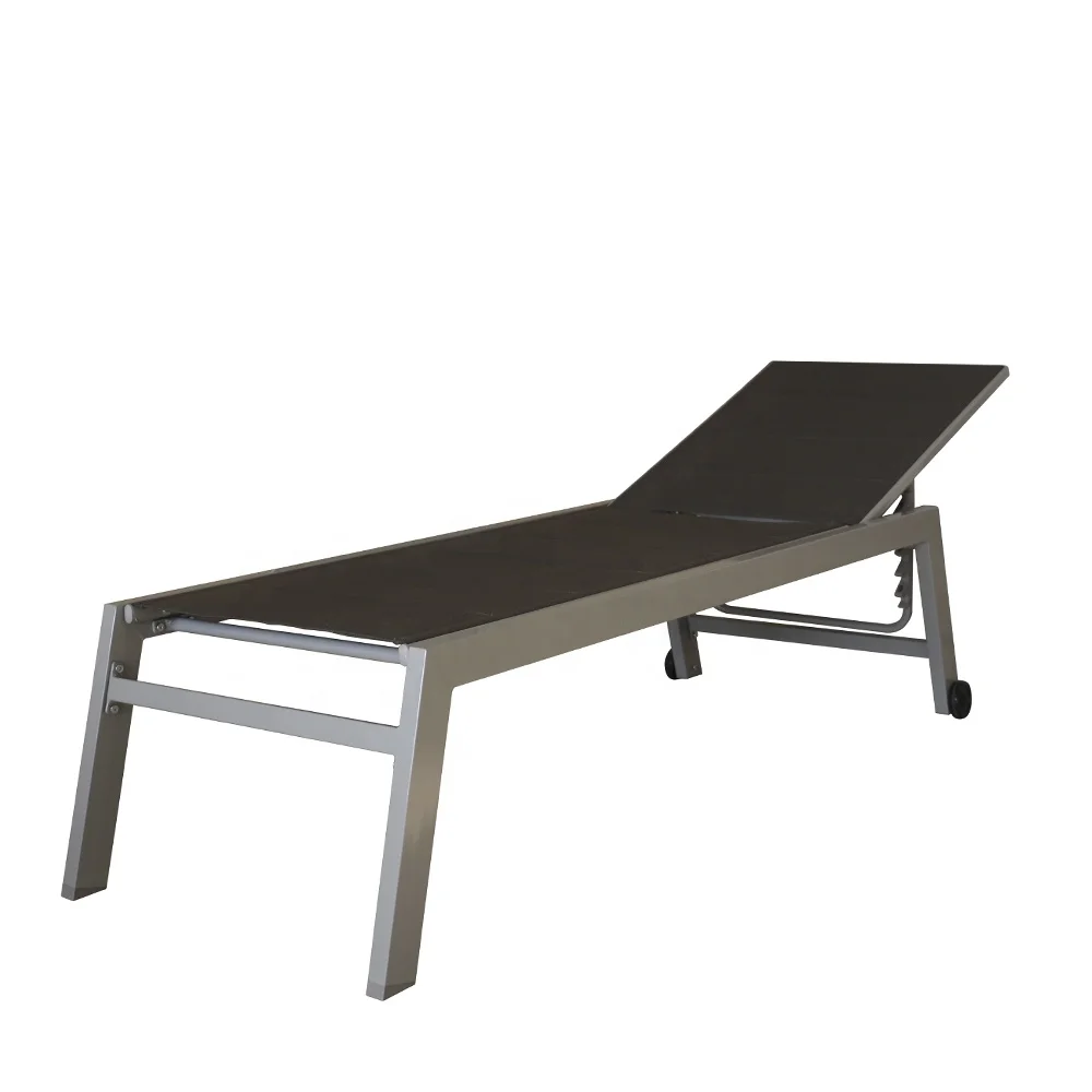 Black Textilener Teslin Fabric Swimming Pool Side Chaise Lounge Outdoor Beach Beds