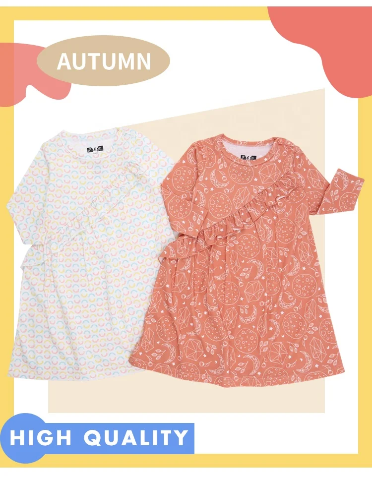 Custom Print Lovely Baby Girls Dress Casual Party Clothing with Long Sleeve and Ankle Length for Autumn for Children