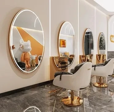 Hair salon Barber shop special mirror table beauty Hairdressing wall-mounted mirror with Belt LED light