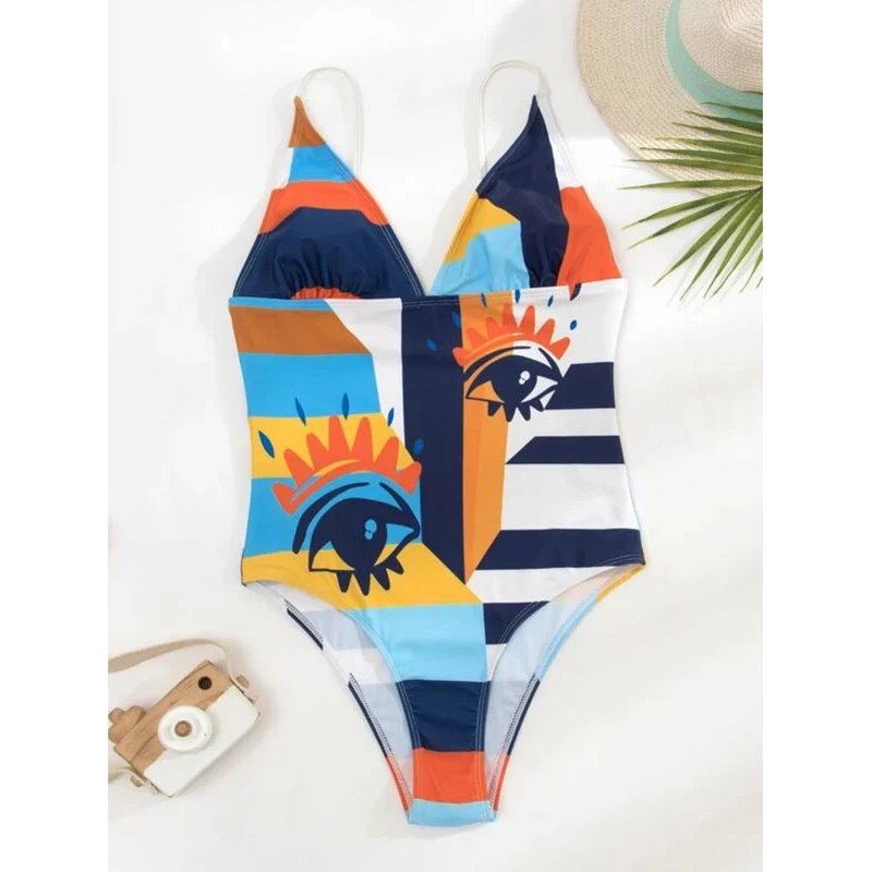 JSN71003 2024 tendy sling bikini beachwear demon blue eyes monokini bathing suit pattern swimwear sexy women swimsuit
