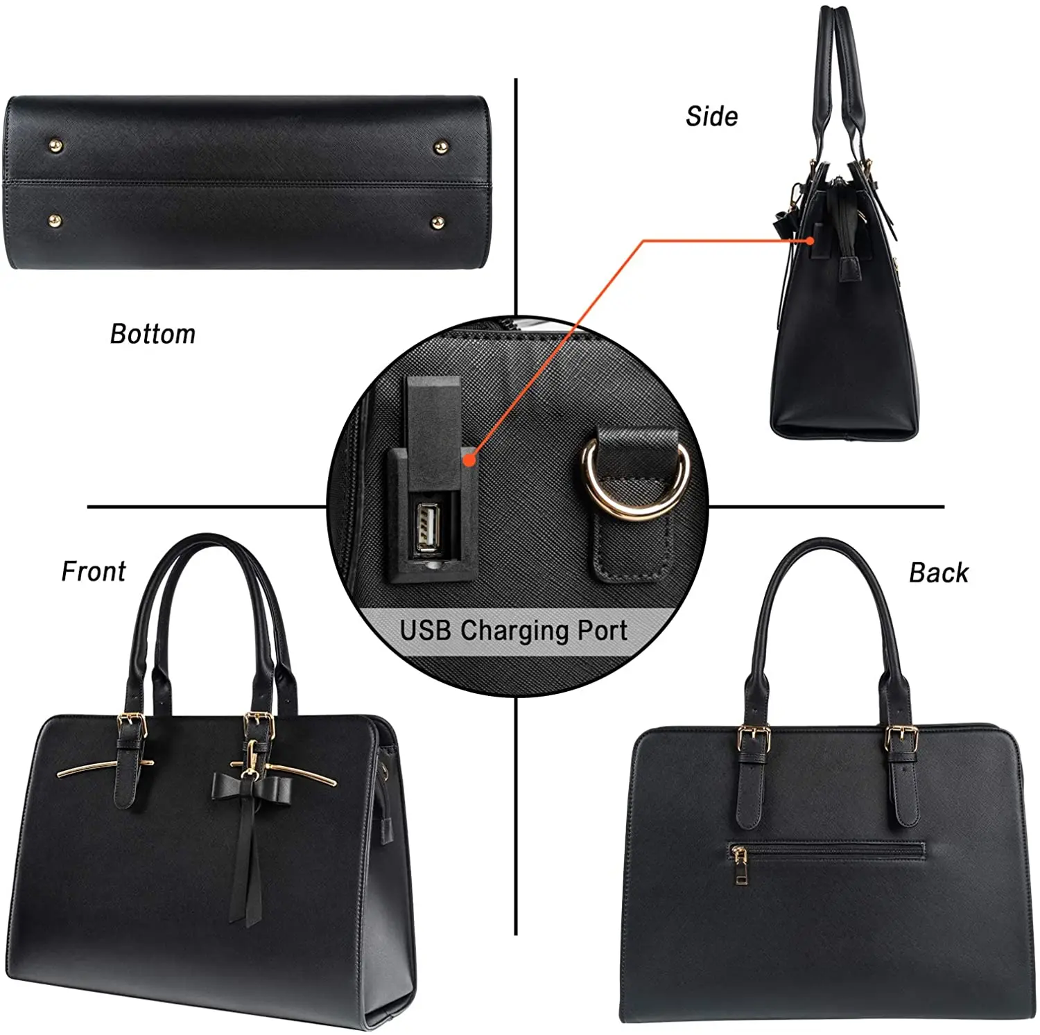 PU Leather Women Laptop Bag Purse Custom Woman Shoulder Bags Handbag Luxury Designer Tote Bag with USB