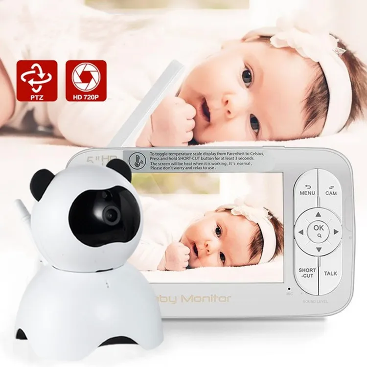 High Quality Two Way Audio Night Vision Sound Detection 5 inch HD Color Display 720P Video Baby Monitor with Camera and Audio