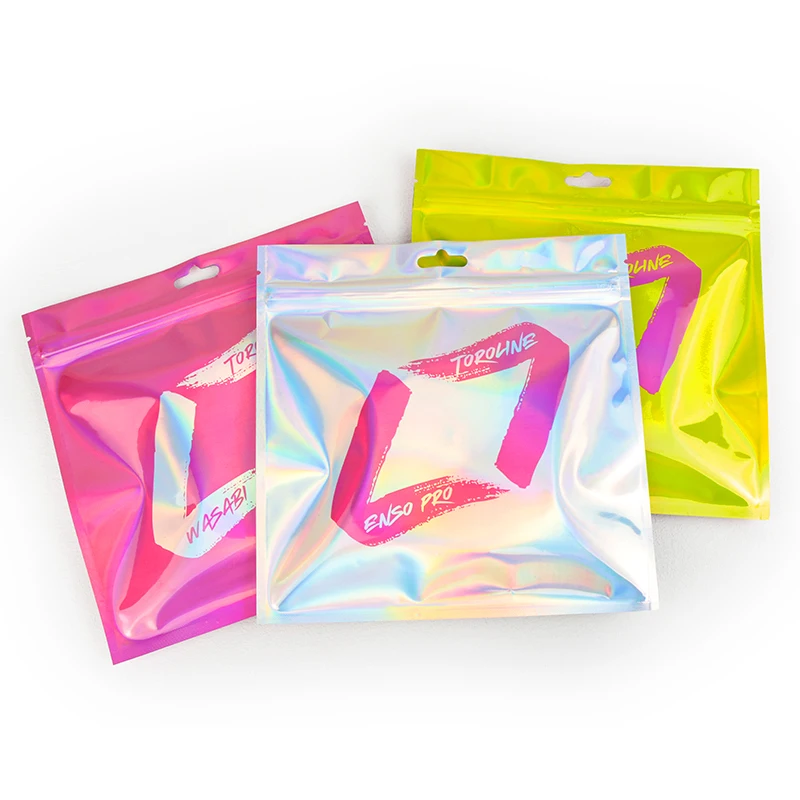 Holographic Jewelry Pouch Holographic Glossy Reflective Zipper Bags With Hang Hole  Digital Print Mylar Bag
