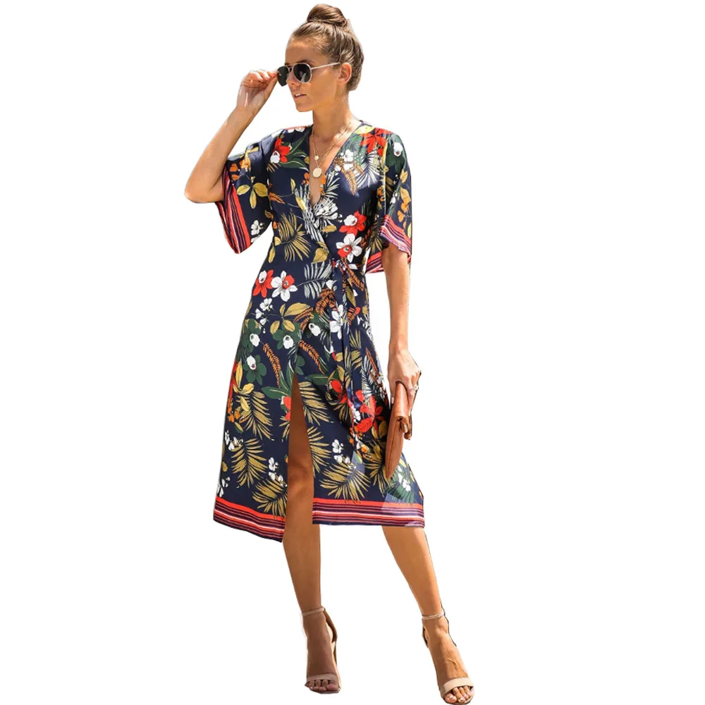 Fashion Women Print Boho Floral Long Maxi Dress Evening Party Summer Beach Sun dress