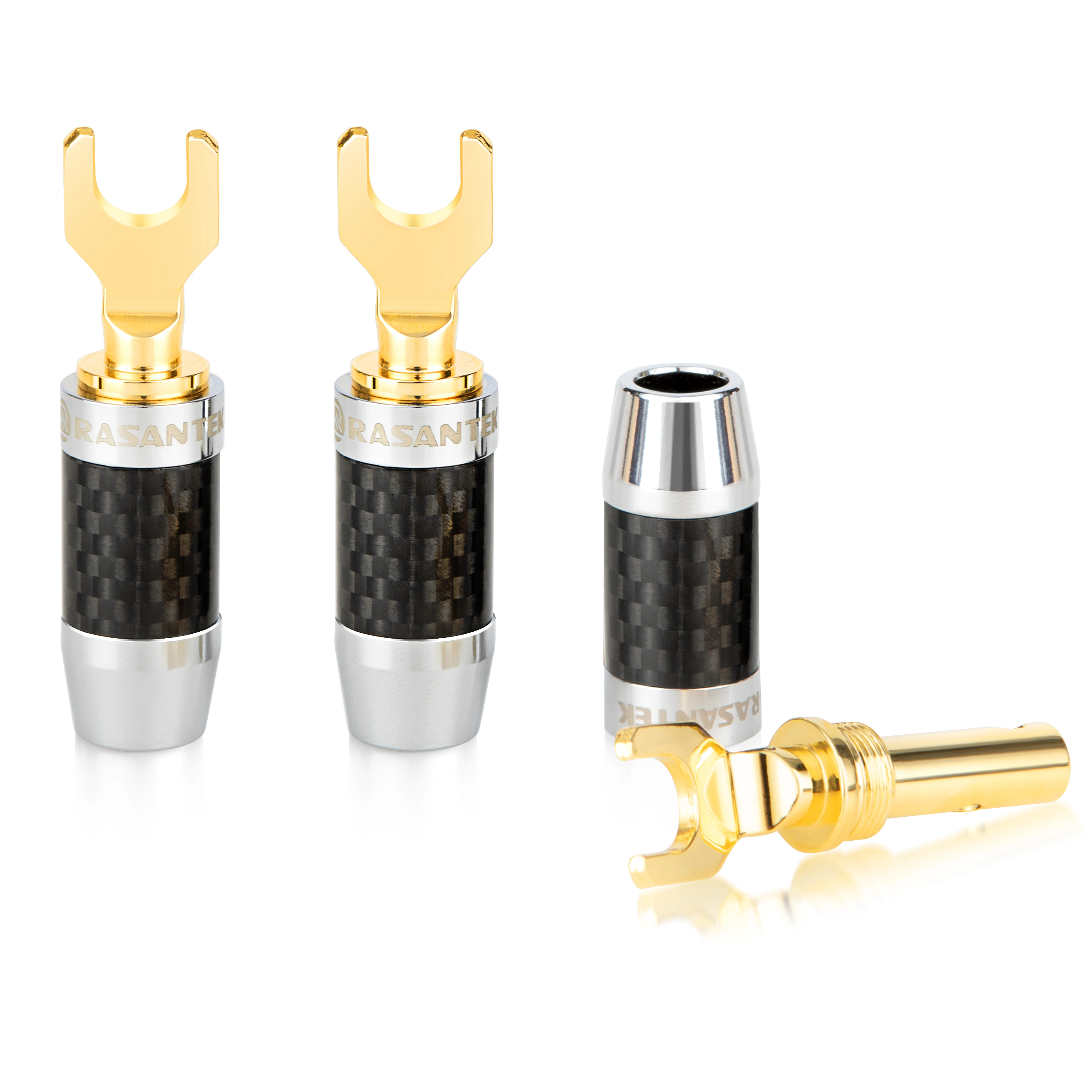 RASANTEK U/Y Shaped 24K Gold Plating Copper 6mm Banana Plug Audio Speaker Vonnector Plug