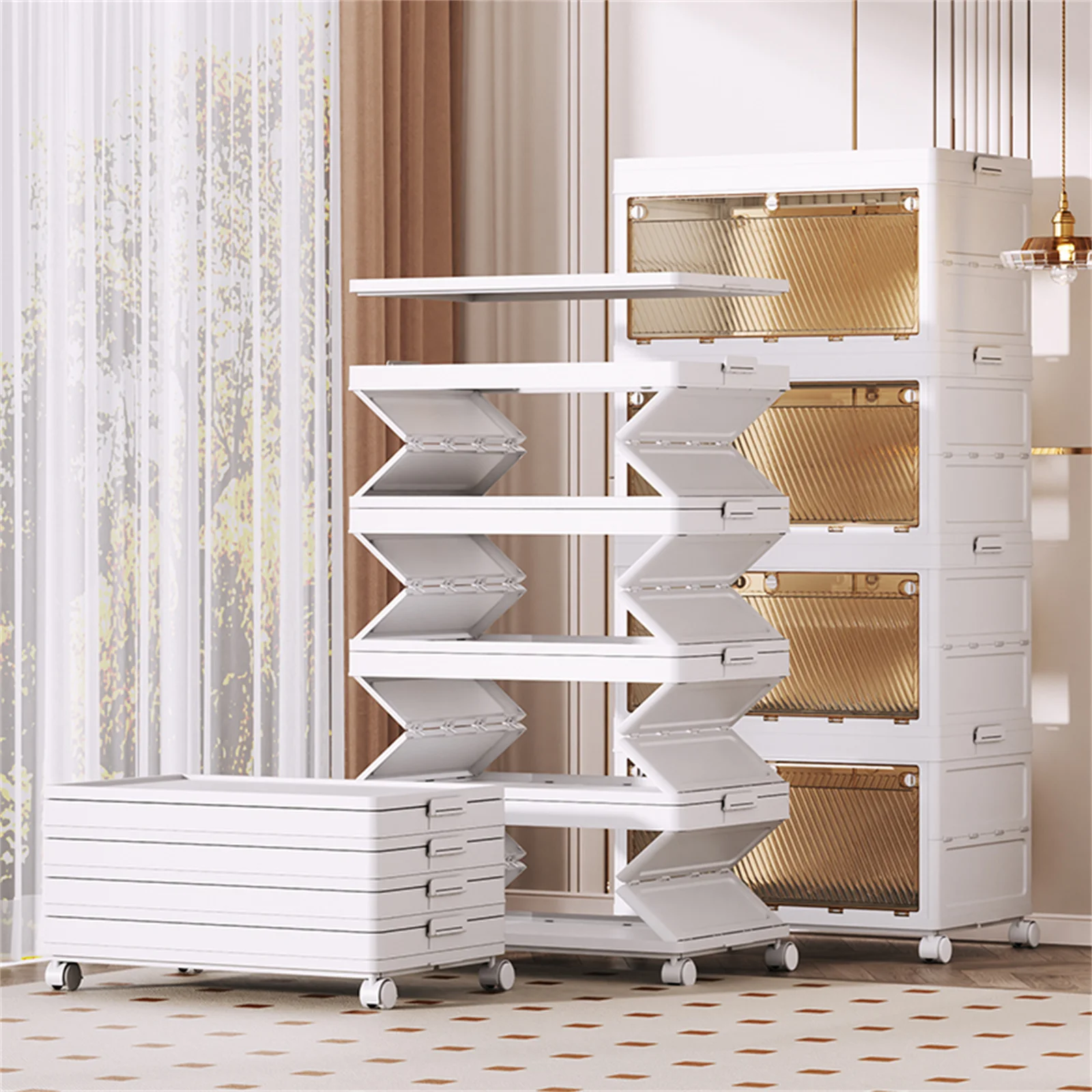 New White Home Countertop Folding Cabinet Free Installation One-Piece Pull-Up Folding Cabinet