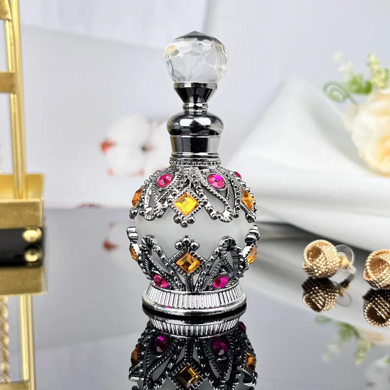 Beauty Refillable Luxury Gold Arabian Style 15ml Essential Oil Perfume Bottle Empty Fancy Vintage Perfume Glass Bottle